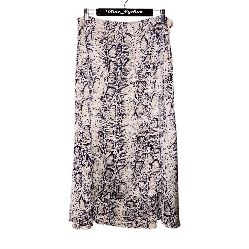 ENVY Snake Skin Print Deep Slit Silky MIDI Skirt